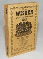 Wisden Cricketers' Almanack 1945. 82nd Edition. Original limp cloth covers. Only 6500 paper copies printed in this war year. Slight discolouration to covers otherwise in good/very good condition. Rare war-time edition - cricket