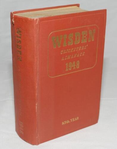 Wisden Cricketers' Almanack 1948. Original hardback. Tear to head of spine paper, some wear and slight dulling to gilt titles on spine paper otherwise in good+ condition - cricket