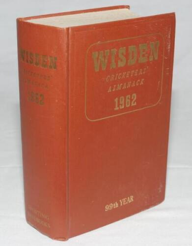 Wisden Cricketers' Almanack 1962. Original hardback. Minor marks to front board, slight dulling to spine paper otherwise in good/very good condition - cricket