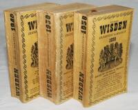 Wisden Cricketers' Almanack 1938, 1939 and 1940. 75th, 76th &amp; 77th editions. Original cloth covers. Bowing to a lesser or greater degree to all editions, the 1938 edition with odd faults otherwise in good condition, the 1939 edition with wear, age ton