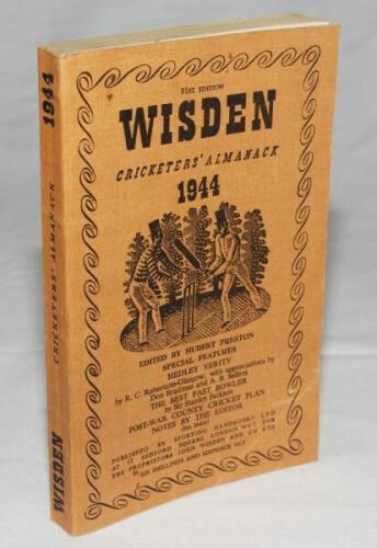 Wisden Cricketers' Almanack 1944. 81st Edition. Original limp cloth covers. Only 5600 paper copies printed in this war year. Very good condition. Rare war-time edition - cricket