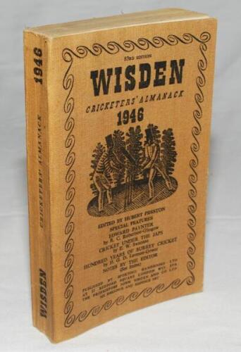 Wisden Cricketers' Almanack 1946. 83rd Edition. Original limp cloth covers. Some slight age toning to front covers otherwise in good/very good condition. - cricket