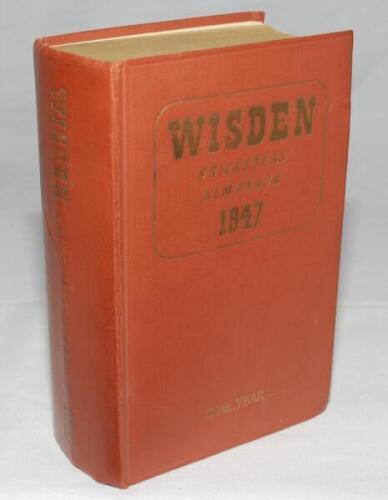 Wisden Cricketers' Almanack 1947. Original hardback. Minor mark to front board, some dulling of gilt titles otherwise in good/very good condition - cricket