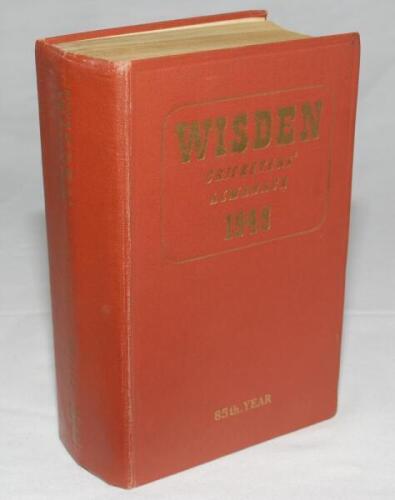 Wisden Cricketers' Almanack 1948. Original hardback. Slight breaking to book block, light crease, wear and dulling to gilt titles to spine otherwise in good/very good condition - cricket
