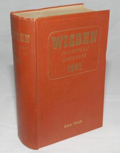 Wisden Cricketers' Almanack 1951. Original hardback. Minor marks to front board, minor wear and dulling to gilt titles to spine otherwise in good/very good condition - cricket