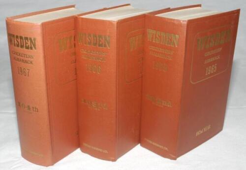 Wisden Cricketers' Almanack 1965, 1966 and 1967. Original hardback editions, lacking dustwrappers. Very good condition. Qty 3 - cricket