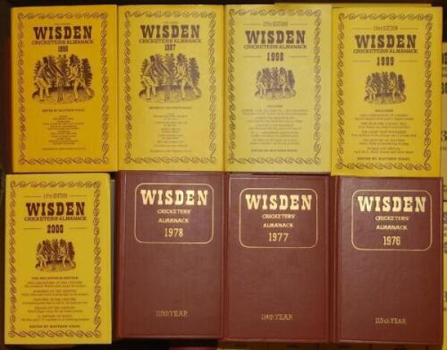 Wisden Cricketers' Almanack 1976 to 2000. Original hardback editions, 1976 to 1982 and 1990 editions lacking dustwrappers, the other editions with dustwrapper. Very good condition. Qty 25 - cricket<br><br><hr>