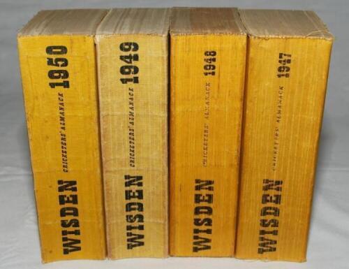Wisden Cricketers' Almanack 1947 to 1950. Original limp cloth covers. Some faults to the covers of the 1948 edition, odd minor faults to the other editions otherwise in good condition. Qty 4 - cricket