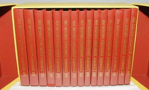 Wisden Cricketers' Almanack 1864-1878. Fifteen facsimile editions published by John Wisden &amp; Co Ltd, London 1991. Limited edition 967/1000. Brown hard board covers with gilt lettering to covers and spine. In original yellow presentation box. Very good