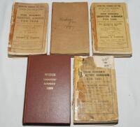 Wisden Cricketers' Almanack 1896, 1897, 1898, 1899 and 1901. 33rd to 36th and 38th editions. The 1896, 1897 and 1898 have original paper wrappers, the 1899 edition bound in brown with original wrappers. All editions with wear and major faults. The 1896 ed