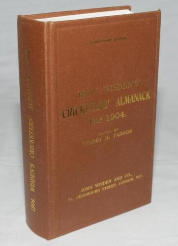 Wisden Cricketers' Almanack 1904. Willows hardback reprint (1998) in dark brown boards with gilt lettering. Un-numbered limited edition. Very good condition - cricket