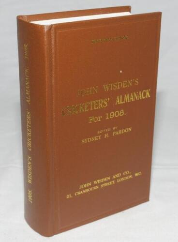 Wisden Cricketers' Almanack 1908. Willows hardback reprint (2000) in dark brown boards with gilt lettering. Limited edition 407/500. Very good condition - cricket