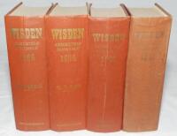 Wisden Cricketers' Almanack 1961, 1962, 1964 and 1965. Original hardback editions, the 1965 edition lacking dustwrapper. The 1961 with dulling to gilt titles, broken front internal hinge and weak rear, the 1962 edition with wrinkling and crease to spine p