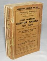Wisden Cricketers' Almanack 1909. 46th edition. Original paper wrappers. Broken spine block, total loss of spine paper, nicks and small loss to wrapper edges at front and rear, internally good - cricket