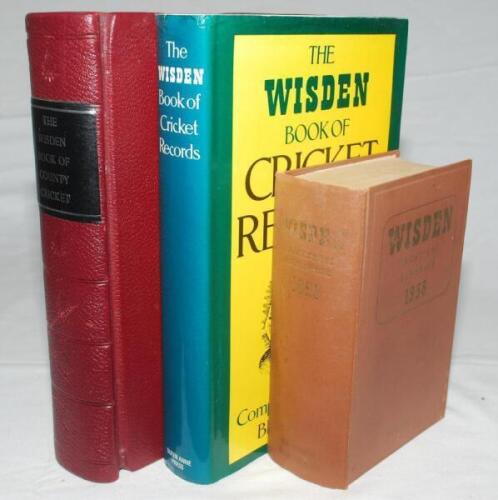 Wisden Cricketers' Almanack 1958. Original hardback. Some light fading to boards, slight dulling to gilt titles otherwise in good condition. Sold with half leather bound edition of 'The Wisden Book of County Cricket' C. Martin-Jenkins 1981 and 'The Wisden