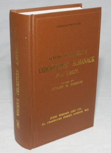 Wisden Cricketers' Almanack 1907. Willows hardback reprint (1999) in dark brown boards with gilt lettering. Limited edition 435/500. Very good condition - cricket