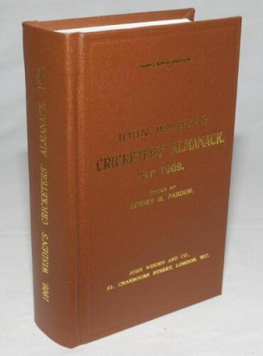 Wisden Cricketers' Almanack 1909. Willows hardback reprint (2000) in dark brown boards with gilt lettering. Limited edition 338/500. Very good condition - cricket