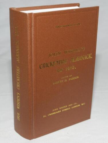 Wisden Cricketers' Almanack 1910. Willows hardback reprint (2001) in dark brown boards with gilt lettering. Limited edition 354/500. Very good condition - cricket