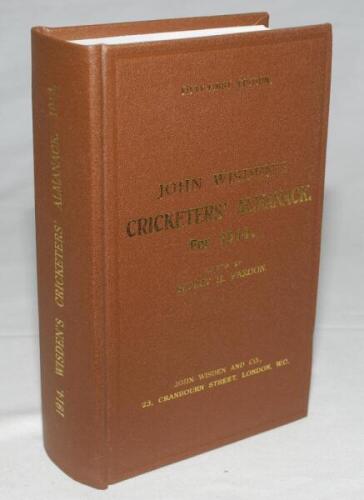 Wisden Cricketers' Almanack 1914. Willows hardback reprint (2002) in dark brown boards with gilt lettering. Limited edition 381/500. Very good condition - cricket