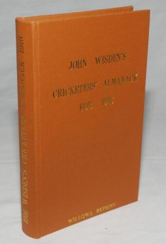 Wisden Cricketers' Almanack 1916. Willows softback reprint (1990) in light brown hardback covers with gilt lettering. Limited edition 396/1000. Very good condition - cricket