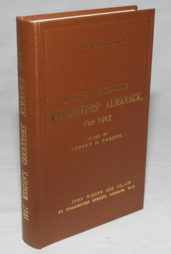 Wisden Cricketers' Almanack 1917. Willows hardback reprint (1997) in dark brown boards with gilt lettering. Limited edition 492/500. Very good condition - cricket
