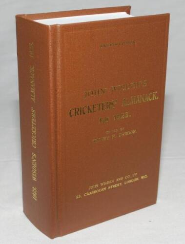 Wisden Cricketers' Almanack 1923. Willows hardback reprint (2006) in dark brown boards with gilt lettering. Limited edition 366/500. Very good condition - cricket