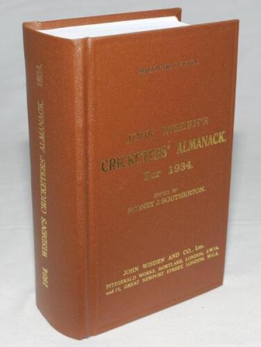 Wisden Cricketers' Almanack 1934. Willows hardback reprint (2010) in dark brown boards with gilt lettering. Limited edition 209/500. Very good condition - cricket