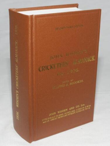 Wisden Cricketers' Almanack 1936. Willows hardback reprint (2011) in dark brown boards with gilt lettering. Limited edition 369/500. Very good condition - cricket