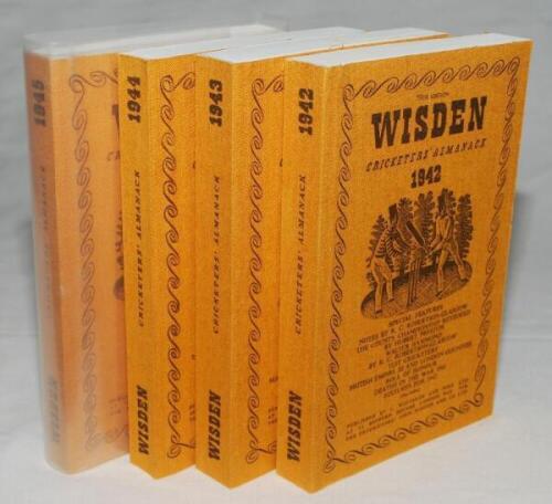 Wisden Cricketers' Almanack 1942, 1943, 1944 and 1945. Willows reprints in softback covers. The 1942 edition is a limited edition 714/750, the 1943, 738/500, the 1944, 660/750 and the 1945, 115/500. Very good condition - cricket