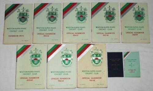 Weston-super-Mare C.C. Complete run of eight issues of the official Club handbook for seasons 1954/55 (first year of issue) to 1961/62. Formerly the property of G.B. Buckley who is listed in each issue as a Vice-President. Rusting to staples, some soiling