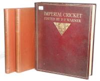 'Imperial Cricket' P.F. Warner. London 1912. Large limited edition issue of 900 copies , this being no. 254 of the subscribers' edition. Original full red morocco covers, all edges gilt. Ex Hastings C.C. collection. Breaking to front internal hinge, other