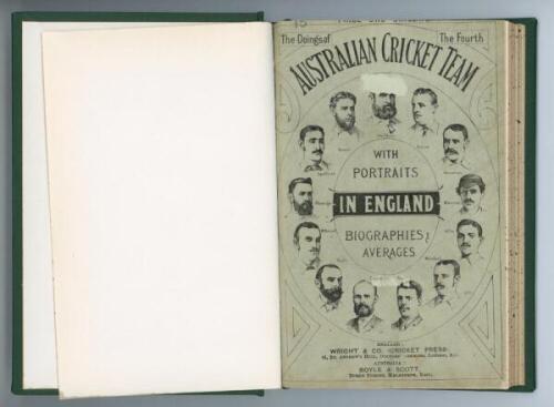 'The [Doings of the] Fourth Australia Cricket Team, their Scores in the Colonies and in England with Portraits and Biographies'. Published at the Office of &quot;Cricket&quot;, London 1884. 140pp bound in modern green cloth, original decorative paper wrap