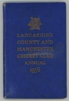 'Lancashire County and Manchester Cricket Club Annual 1936'. Compiled by J.A. Brierley. Second year of New Issue. Original blue cloth covers with gilt title to front. Profusely signed in pencil with the odd signature in ink to the inside covers, endpapers