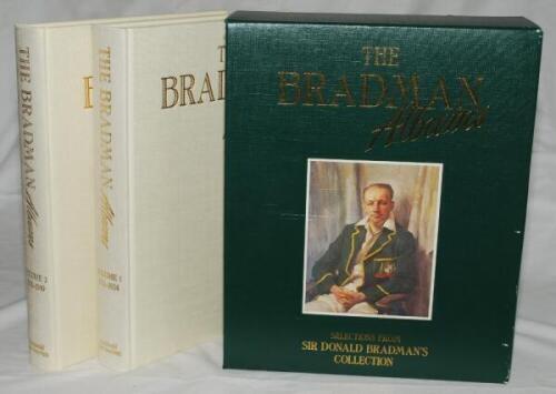 'The Bradman Albums'. Queen Anne Press, London 1987. First edition, Volumes I &amp; II. Cloth covers, gilt titles to fronts and spines. Slip case. Signature of Bradman on labels laid down to both title pages. Very good condition - cricket