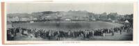 'The Hastings Cricket Festival. View of the Ground'. Printed and published by F.J. Parsons, &quot;Observer&quot; Office, Hastings, 1895. Fold-out view 'From a photograph by J.H. Blomfield' of the Festival Ground with a cricket match in progress and large 