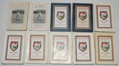 Gloucestershire C.C.C. Year Books 1949-1960. A run of the annual for seasons 1949 (two copies), 1950, 1951, 1952 (2), 1953 (3), 1954 (3), 1956 (2), 1958 (3), 1959 (3) and 1960 (2). Pictorial paper wrappers. Odd faults, generally good condition - cricket