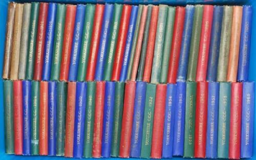 Yorkshire County Cricket Club Annuals 1900 (eighth year of issue) to 2000. Near complete run of annuals for the period, lacking issues for 1918, 1997 and 1998. Duplicates for 1954, 1967, 1970 and 1972. Original publisher's cloth with gilt title and embl