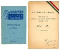 'The Warwickshire Cricket Handbook 1936. A record of First-class cricket in Warwickshire 1895-1935'. Compiled by Claude L. Westell. Original paper decorative wrappers. Rusting to staples, otherwise in good condition. Sold with 'The Making of a Century. Th
