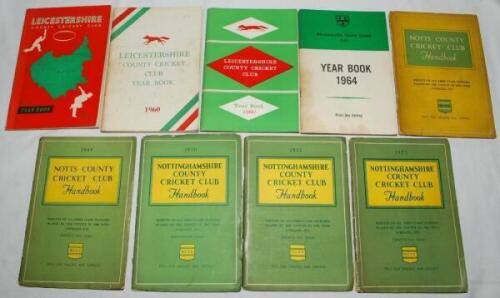First-class and Minor County yearbooks 1950s-1960s. Eighteen official yearbooks for Leicestershire C.C.C. 1957, 1960, 1969, Worcestershire C.C.C. 1964, Nottinghamshire C.C.C. 1948-1956, Essex C.C.C. 1966, Suffolk C.C.C. 1950, 1956, 1957, and Shropshire C.