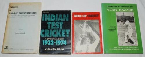 Indian statistical books. 'Indian Test Cricket. A Statistical Digest 1932-1974', Vijayan Bala, 3rd Bell Books edition, New Delhi 1976. 'The Prudential World Cup Cricket. A Complete Book of Records', Yograj Thani &amp; Lokesh Thani, Sports Publication, Del