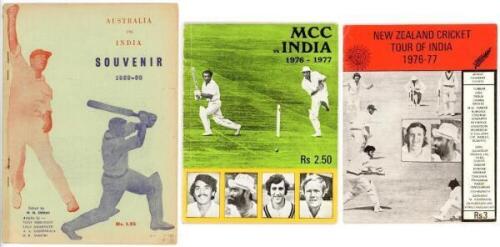 Indian tour publications. Three souvenir tour brochures published in India. 'Australia vrs [sic] India Souvenir 1959-60', edited and published by R.N. Desai, Bombay. Also 'New Zealand tour of India 1976-77' and 'M.C.C. vs India 1976-1977', both edited by 
