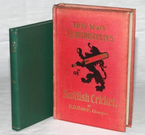Scottish cricket books. Two titles relating to Scottish cricket. 'Guide to the Cricket Ground', George H. Selkirk, London 1867. Green cloth with nice bright gilt title to spine. Internally lacking folding score sheet, otherwise in very good condition. 'Fi