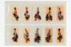 Military cigarette cards 1901-1976. Eight complete sets of cards. Sets are John Player &amp; Sons, 'Regimental Uniforms' 1912, blue backs, full set of fifty, and a full set of fifty brown back second series. 'Military Uniforms of the British Empire Overse - 9