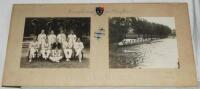 Rowing. 'King's College [Cambridge] 1st. May Boat 1933'. Two large mono photographs, one of the King's College rowing team seated and standing in rows wearing blazers, the other of the crew on the water. The photographs laid down side by side to photograp