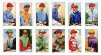 Horse racing cigarette cards. 'Famous Jockeys' 1936. Gallaher Ltd, London. Full set of forty eight cigarette cards, blue print to verso. VG