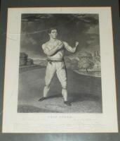 Boxing, hunting and horse racing prints and photographs. A good selection of framed and glazed engravings, prints, photographs and cigarette cards. Boxing subjects include James 'Deaf' Burke. A large original engraving by Charles Hunt of 'Deaf Burke' from