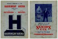 Jack Petersen v Walter Neusel 1937. Official programme for the International Heavy-weight Contest held at Harringay Arena, 1st February 1937. Soiling to wrappers, rusting to staples, centre pages detached, otherwise in good condition - boxing<br><br>Neuse