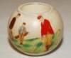 Carltonware, Stoke stoneware circular match holder c.1906 printed with a colour illustration of two men playing golf and caddy. Maker's stamp to base with registration no. 333948. 2.5&quot; tall. VG. Rare - golf