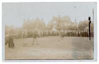Golf Open Championship, Hoylake, Liverpool, 23rd &amp; 24th June 1913. Rare original sepia real photograph postcard of J.H. Taylor driving with spectators looking on in the background. No. 3 in a series. Series unknown. Handwritten message in ink to verso
