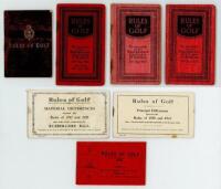'Rules of Golf'. Seven original booklets detailing the rules of golf. Issuers are Royal and Ancient Golf Club, St. Andrews, dated 1891, 1920 (2 copies) and 1925, The Golf Agency, Edinburgh c.1902, and 'Rules of Golf Material Differences between the Rules 